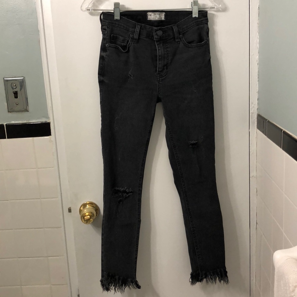 Free People Ankle Crop Frayed Jeans